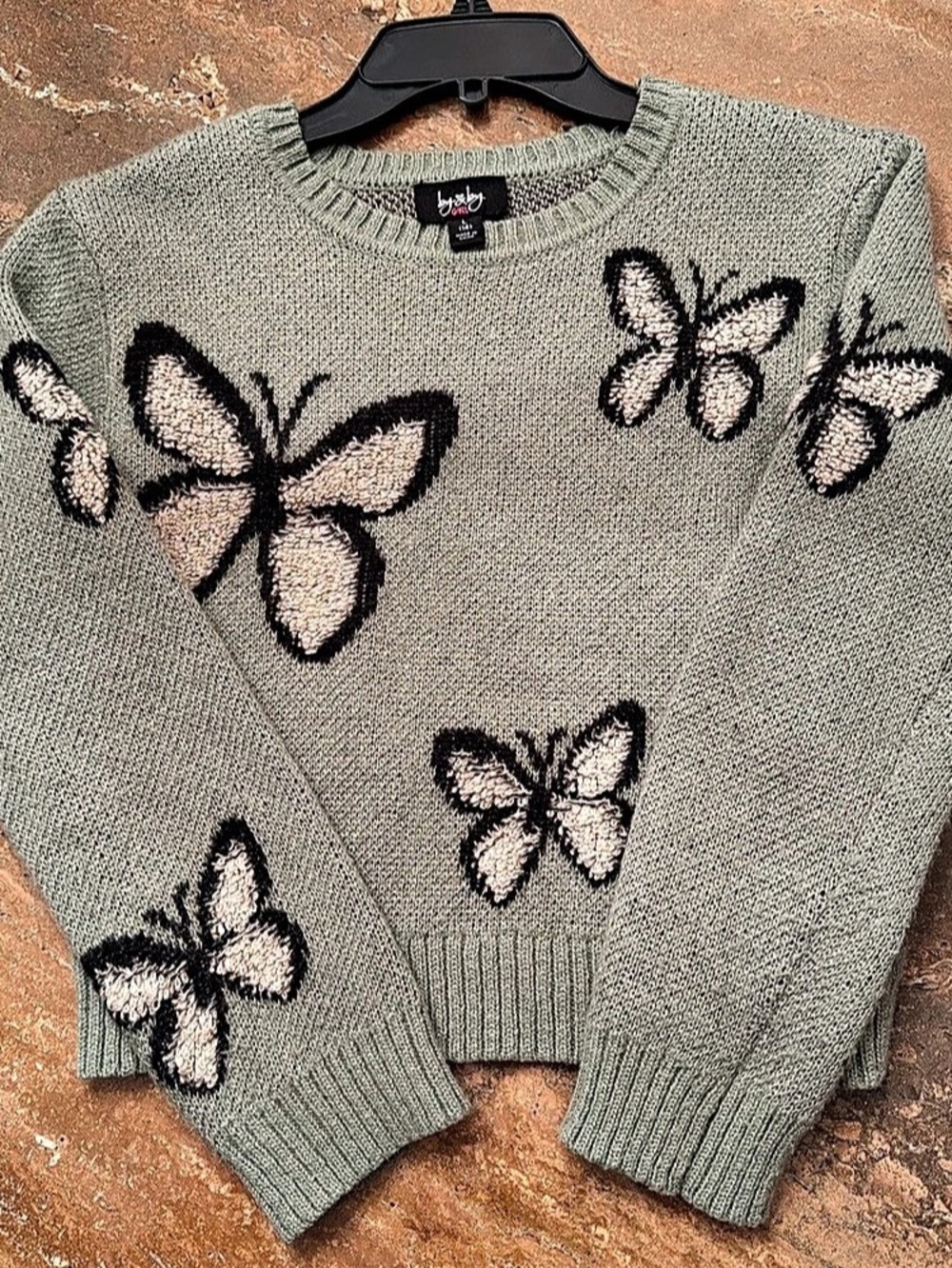 by&by GIRL Butterfly Sweater in Green & Pink Size Large (14)